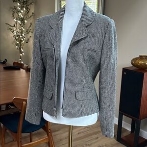 Vintage cropped wool houndstooth front zipper lined blazer